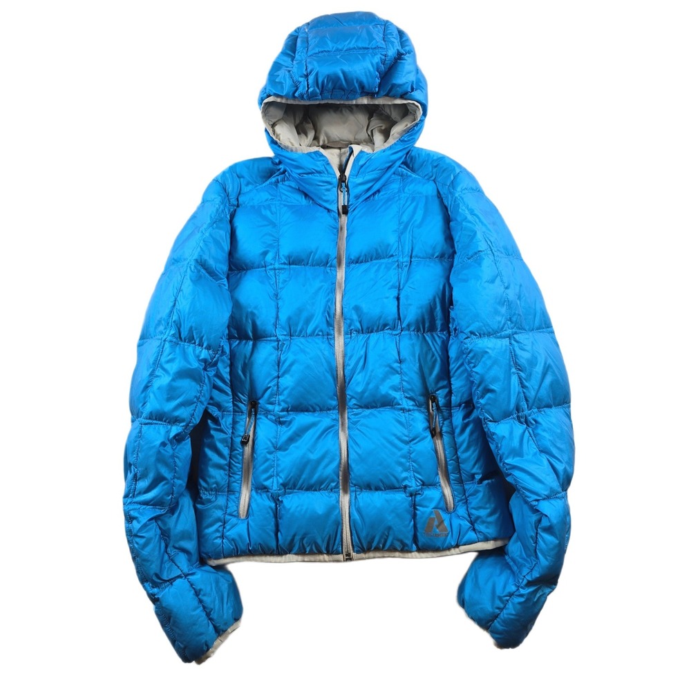Eddie Bauer First Ascent Puffer Jacket Womens Small Blue Hood Goose Down EB800